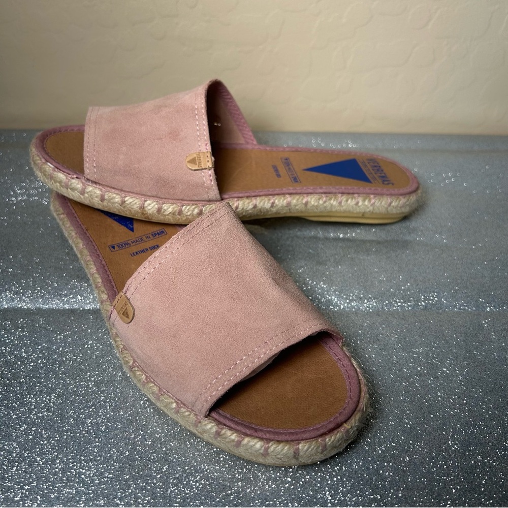 Verbenas Blush Pink Suede Espadrille Slide Sandals Suede & Leather Size 38/7 EUC